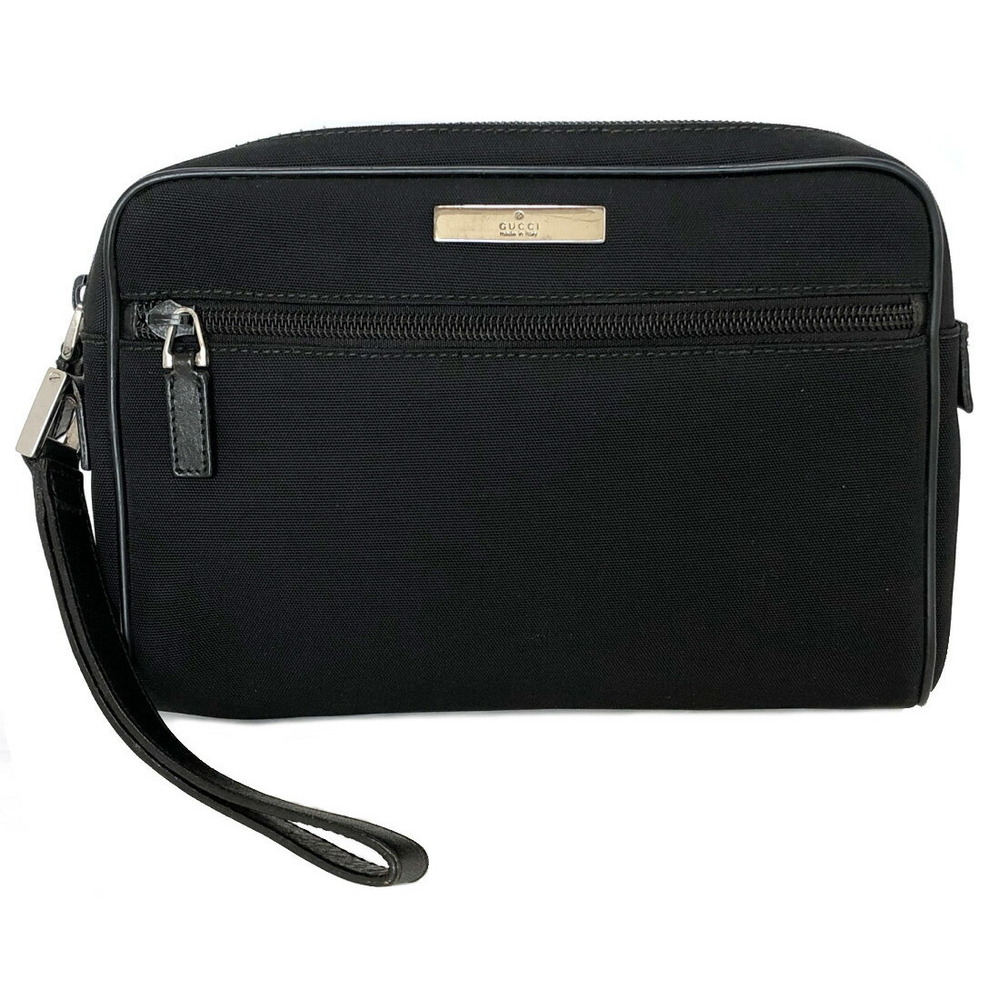 Gucci plain bag Shoulder plate black logo wristlet nylon
